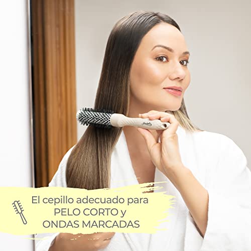 Ninabella Cepillo redondo orgánico, Cepillo de pelo de volumen para peinado profesional, secado con secador, alisado del cabello, Cepillo de iones de aluminio cerámico Naturaleza 1 pieza, 25 mm