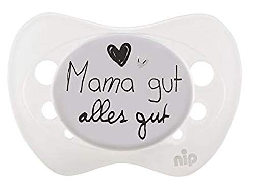 nip Juego de 4 chupetes de edición limitada, con texto en inglés "Lieblingsmensch" + Daddy is my superhero + I love Oma and Opa gut alles gut", talla 1, 0-6 meses, silicona, unisex