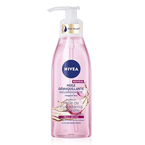 Nivea, Aceite desmaquillante nutritivo para cara y ojos, 150 ml, desmaquillante enriquecido con aceite de macadamia natural, cuidado facial para mujeres y pieles secas