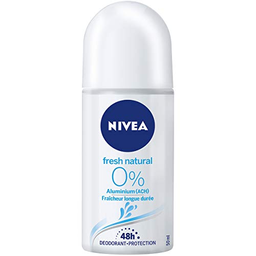 NIVEA Bille Fresh Natural 0% (4 x 50 ml), desodorante para mujer, eficacia 48 horas, antitranspirante, frescura larga duración, antiperespirante sin aluminio