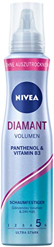 NIVEA Diamant Volumen Espuma fijadora ultra fuerte (150 ml), espuma nutritiva para el cabello con pantenol y vitamina B3, espuma de volumen para peinados brillantes con duración 24 h