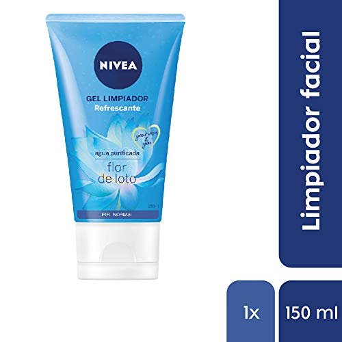 NIVEA Gel Limpiador Refrescante al Agua (1 x 150 ml), con agua purificada y flor de loto para el cuidado facial, limpiador facial enriquecido con vitamina E