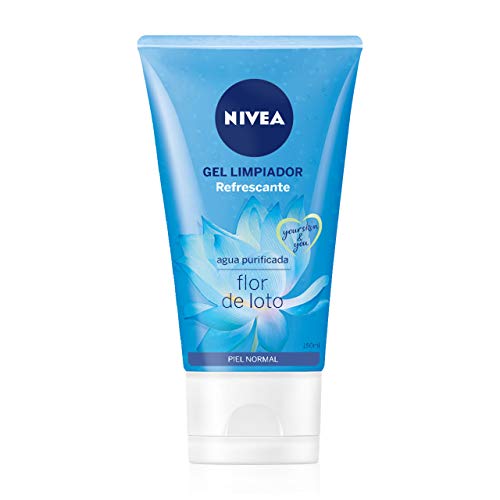 NIVEA Gel Limpiador Refrescante al Agua (1 x 150 ml), con agua purificada y flor de loto para el cuidado facial, limpiador facial enriquecido con vitamina E