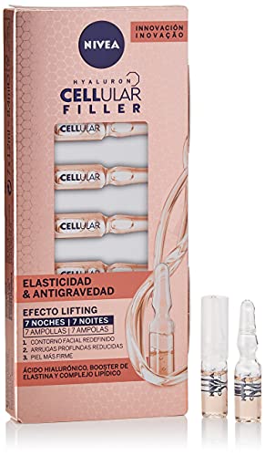 NIVEA Hyaluron Cellular Filler Ampollas Elasticidad & Antigravedad (7 ud.), pack antiedad que redefine el contorno, reduce las arrugas y reafirma la piel