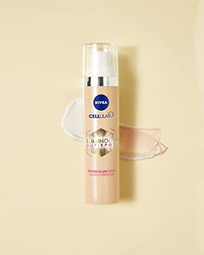 NIVEA Luminous 630 Antimanchas Fluido con Color FP20 (1 x 40 ml), crema antimanchas facial con doble acción, protector antimanchas con ácido hialurónico