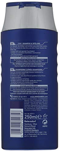 NIVEA Men - Champú y acondicionador 2 en 1 (250 ml), champú eficaz con aloe vera, champú hidratante con sistema de potencia activa