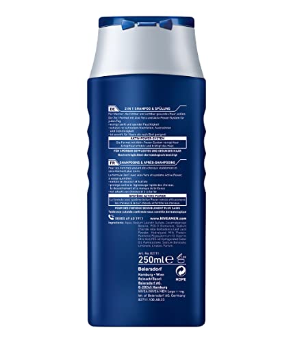 NIVEA Men - Champú y acondicionador 2 en 1 (250 ml), champú eficaz con aloe vera, champú hidratante con sistema de potencia activa