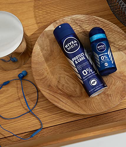 NIVEA MEN Desodorante roll-on Protect & Care (50 ml), desodorante suave sin aluminio (ACH) para una sensación de piel fresca y duradera, desodorante nutritivo con protección desodorante de 48 horas