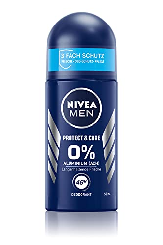 NIVEA MEN Desodorante roll-on Protect & Care (50 ml), desodorante suave sin aluminio (ACH) para una sensación de piel fresca y duradera, desodorante nutritivo con protección desodorante de 48 horas