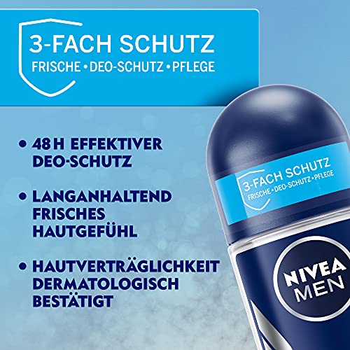 NIVEA MEN Desodorante roll-on Protect & Care (50 ml), desodorante suave sin aluminio (ACH) para una sensación de piel fresca y duradera, desodorante nutritivo con protección desodorante de 48 horas