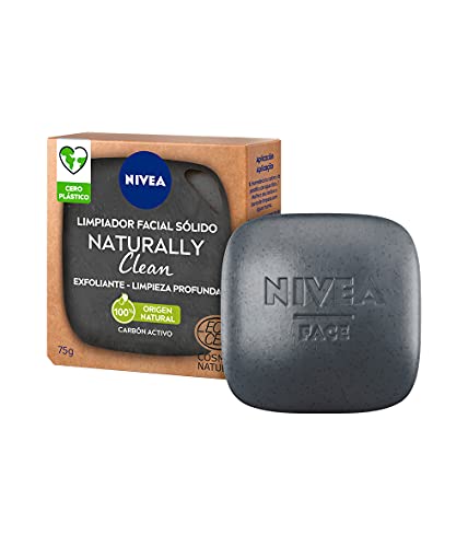 NIVEA Naturally Clean Exfoliante Facial Sólido Limpieza Profunda (1 x 75 g), limpiador facial 100% de origen natural, pastilla enriquecida con carbón activo