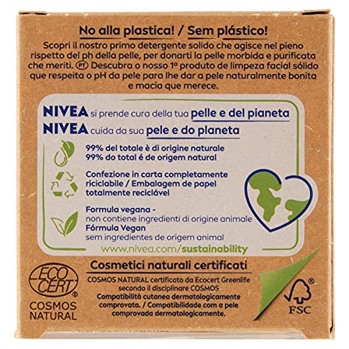 NIVEA Naturally Clean - Limpiador facial sólido refrescante con aceite de almendra y arándanos, certificado Cosmos Natural, 75 g