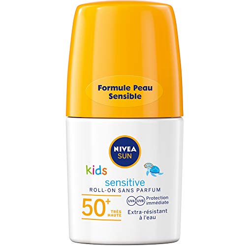 NIVEA SUN Kids Roll-on Protect & Play Sensitive FPS 50+, protección solar para niños en formato lúdico, pantalla solar extra resistente al agua, 50 ml