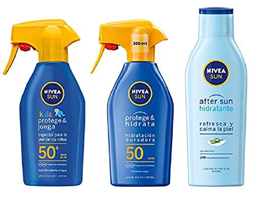 NIVEA SUN Spray Solar Niños FP50 + Protege & Hidrata Spray Solar FP50 + After Sun Loción Hidratante