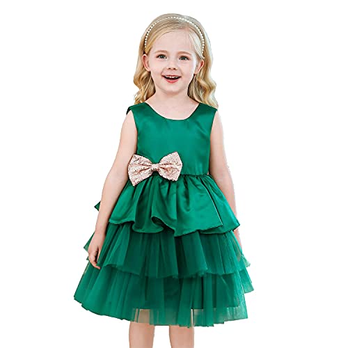 NNJXD Bebé Niñas Princesa Vestido Bowknot Lentejuelas Vestidos Pompa Boda Vestido de tutú Talla90 (12-24 Meses) 730 Verde-A