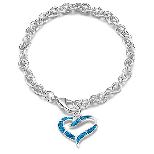 NOBRAND Bracciali a Forma di Cuore con Opale BLU Charm in Argento Colore Braccialetti con maglie a Catena Femme Regalo gioielli a Catena a Mano