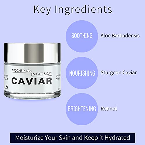 Noche Y Dia Caviar Face Cream - Sturgeon Caviar & Aloe Vera - Daily Anti-Aging Moisturizer To Reduce Appearance Of Fine Lines, Blemishes, Discoloration & Wrinkles & Collagen Booster - 2.4 fl oz