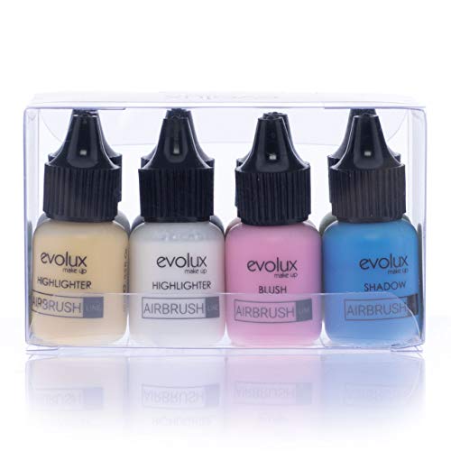 NOCHE Y DÍA EVOLUX Noche y Día Evolux Maquillaje Fluido para Aerógrafo, Kit Iluminadores, Sombras y Coloretes, 8 Colores -Perla/Oro/Rosa/Melocoton/Negro/Blanco/Verde/Azul, 10 Mililitros