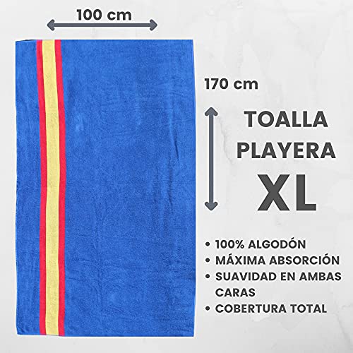 noi Toalla de Playa Grande + Toalla de Gym. 100% algodón. Bandera de España (Azul) 2 Piezas de Diferente tamaño