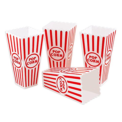 Novelty Place] Recipientes Plásticos para Palomitas de Maíz Clásico con Rayas Rojas y Blancas para Noches de Cine - 20 centímetros de Alto x 9,6 cm Cuadrado (Paquete de 8)