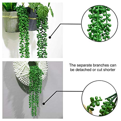 Noverlife 4PCS Cadena Artificial de Perlas suculentas, Planta de Vid Colgante Falsa para la decoración de la Pared del jardín del hogar del Banquete de Boda