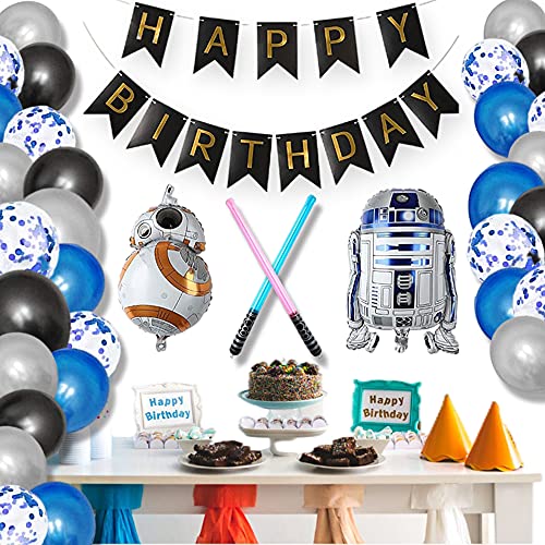 NTKUAY Globo Cumpleaños Star Wars para Niños Globo Inflable de Sable de Luz de Star Wars Decoración de Globos de Robot Globos de Confeti de Látex de Lámina de Star Wars Niños