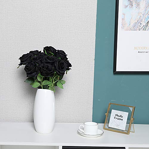 Nubry Flor de Rosa de Seda Artificial de un Solo Tallo de Rosa Falsa para el Ramo de Bodas Arreglos Florales Decoración del Centro de Mesa para Fiestas en casa, 10pcs (Negro)