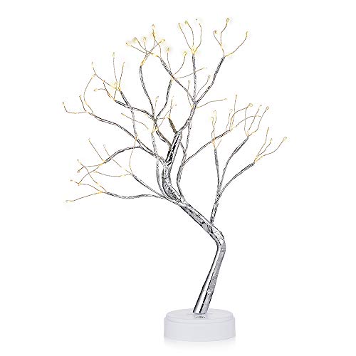 Nuptio Abedul con Luces, Árbol de Ramitas Bonsai Árbol de 1.6 Pies Árbol de Navidad Árboles Iluminados para Decoración Fiesta en Casa Cumpleaños Boda Decoración Interior (Luz Blanca Cálida, 1 Pieza)