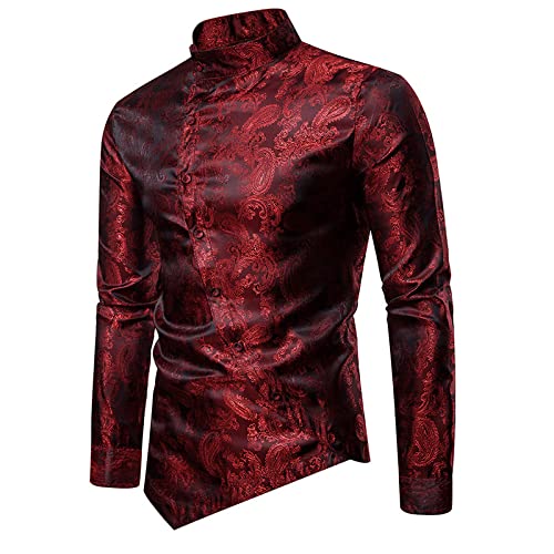 NW - Camisa de vestir para hombre de lujo irregular camisa slim fit manga larga social club fiesta fiesta, rosso, M