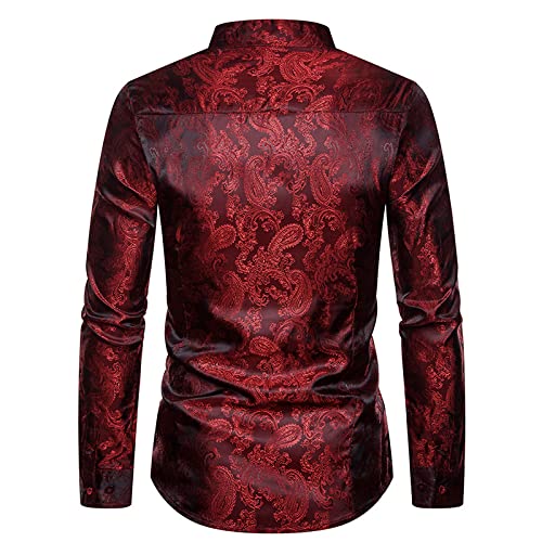 NW - Camisa de vestir para hombre de lujo irregular camisa slim fit manga larga social club fiesta fiesta, rosso, M