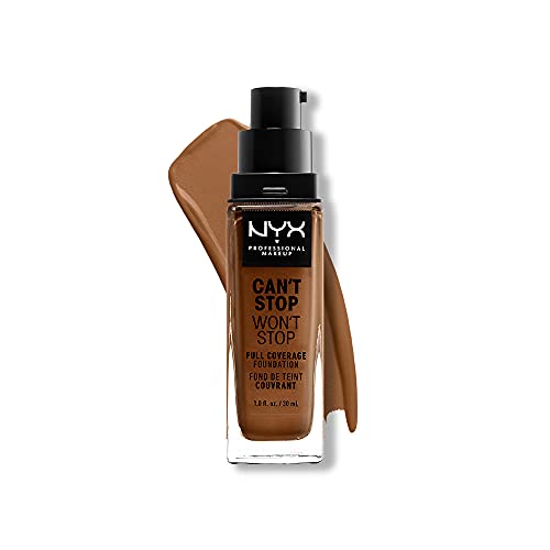 NYX Professional Makeup Base de maquillaje Can't Stop Won't Stop Full Coverage Foundation, Larga duración, Waterproof, Fórmula vegana, Acabado mate, Tono: Warm Mahogany