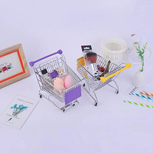 Obelunrp Carrito de Compras Juguete Mini Mini Carro de la Tienda de comestibles Carretilla Maquillaje Decoración de Escritorio Decoración de Escritorio 2pcs Funciones de Juguete para niños