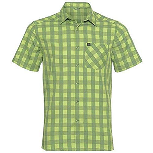 Odlo Mythen Camisa de Manga Corta para Hombre, Brillo Verde-Ojos Verdes-Cuadros, Small