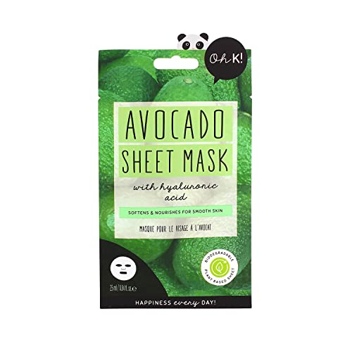 Oh K! - Mascarilla Facial de Aguacate - Nutritiva - Hidrata la Piel - Aporta Firmeza y Elasticidad al Rostro - Mascarillas Coreanas - Con Peonía y Centella Asiática - No Testada en Animales