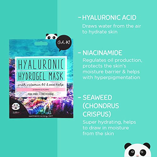 Oh K! - Mascarilla Facial Nutritiva - Mascarilla Hidrogel - Mascarillas Coreanas - Con Ácido Hialurónico Marino, Vitamina B3 y Algas Marinas - Vegana - Sin Gluten ni Sulfatos - No Testada en Animales