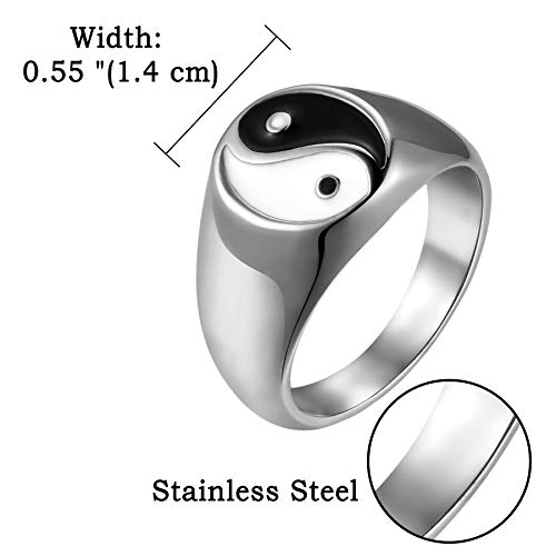 OIDEA Anillo de hombre y mujer, de plata pulida con símbolo Yin Yang de acero inoxidable, Ba Gua, blanco, tai Chi, regalo para amantes, mejor amigo/mejor amigo, tamaño a elegir plateado