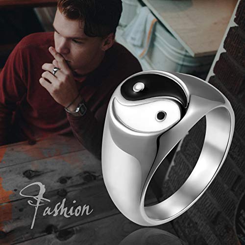 OIDEA Anillo de hombre y mujer, de plata pulida con símbolo Yin Yang de acero inoxidable, Ba Gua, blanco, tai Chi, regalo para amantes, mejor amigo/mejor amigo, tamaño a elegir plateado