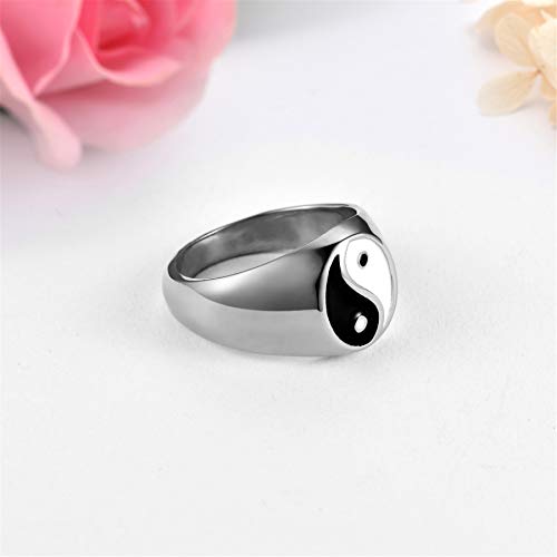 OIDEA Anillo de hombre y mujer, de plata pulida con símbolo Yin Yang de acero inoxidable, Ba Gua, blanco, tai Chi, regalo para amantes, mejor amigo/mejor amigo, tamaño a elegir plateado