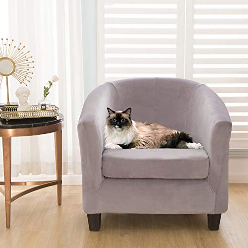 OKYUK Funda De Sillón de 2 Piezas, Tub Chair Sillón Chesterfield Elasticas Terciopelo Funda de Sofá, Fundas Protector de Butaca Elegante para Dormitorio, Recepción, Contador - Gris Plateado