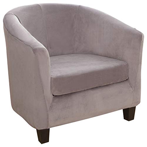 OKYUK Funda De Sillón de 2 Piezas, Tub Chair Sillón Chesterfield Elasticas Terciopelo Funda de Sofá, Fundas Protector de Butaca Elegante para Dormitorio, Recepción, Contador - Gris Plateado