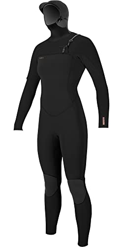 ONeill Womens Hyperfreak + 5/4 mm Hooded Wetsuit - Negro - Ligero en Dry