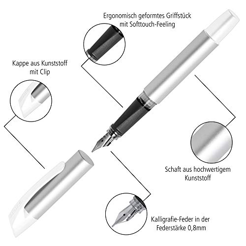 Online 61471/3D Campus Spotlights Art Deco - Pluma estilográfica (punta de caligrafía noble, punta de 0,8 mm, agarre ergonómico Softtouch, apta para alérgicos, 1 unidad)