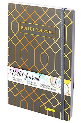 Online - Bullet Journal | Libreta de Puntos Tapa Blanda con Elástico - Diseño Art Deco