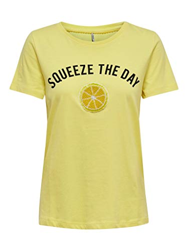 Only Onlkita Reg S/s Lemon Box Co Jrs Camiseta, Amarillo (Popcorn Print: Squeeze), X-Small para Mujer