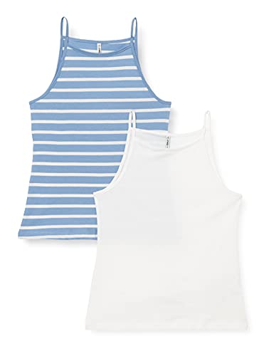 Only ONLMAY Life S/L Top 2PACK JRS Camiseta sin Mangas, Cloud Dancer/Pack:Allure W/Cloud Dancer Stripes, M para Mujer