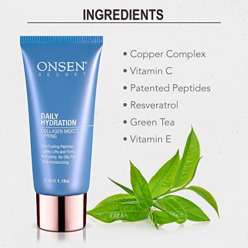 Onsen Crema hidratante facial antienvejecimiento Loción natural para la piel Hidratación diaria orgánica, hidratante diario y antiarrugas de colágeno para mujeres, 1.5 fl oz / 45 ml