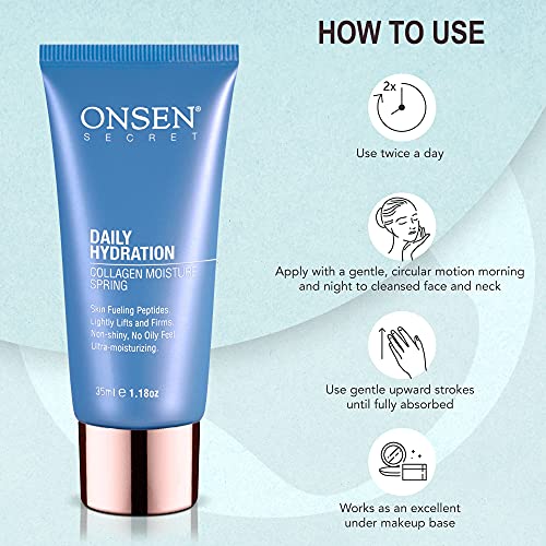 Onsen Crema hidratante facial antienvejecimiento Loción natural para la piel Hidratación diaria orgánica, hidratante diario y antiarrugas de colágeno para mujeres, 1.5 fl oz / 45 ml