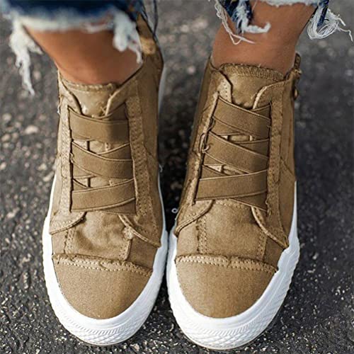 Onsoyours Zapatillas de Deporte de Corte Bajo Zapatos Planos para Mujer Zapatos Informales Nuevas Zapatillas de Verano Cúrcuma 38