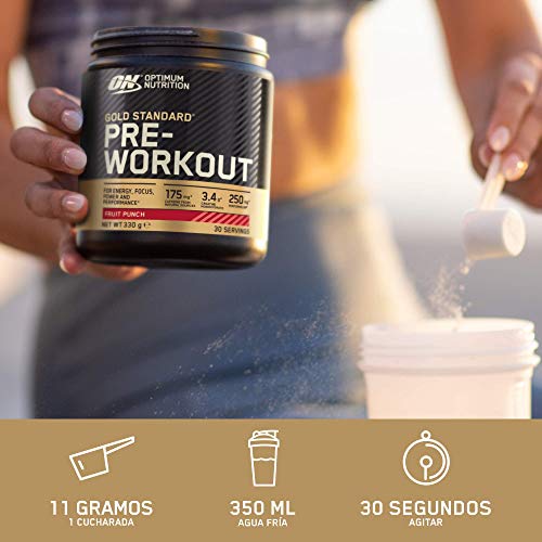 Optimum Nutrition Gold Standard Pre Workout en Polvo, Bebida Energética con Creatina Monohidratada, Beta Alanina, Cafeína y Vitamina B Complex, Frambuesa Azul, 30 Porciones, 330g