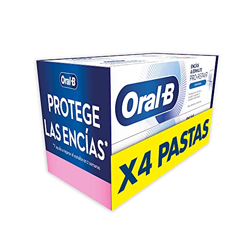 Oral-B Pasta de Dientes, Encías y Esmalte Pro-Repair, Blanqueante (Pack de 4 x 100ml), Protege las Encías y los Dientes Sensibles